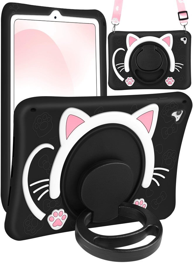 Wazzasoft for iPad 6th Generation/Air 2/ Pro 9.7 Inch Case Girls Cute Black Cat Cover Girly Kawaii with Rotating Handle Stand & Strap Silicone Funda for iPad Cases 6th Gen/Air2/Pro 9.7” - Image 1